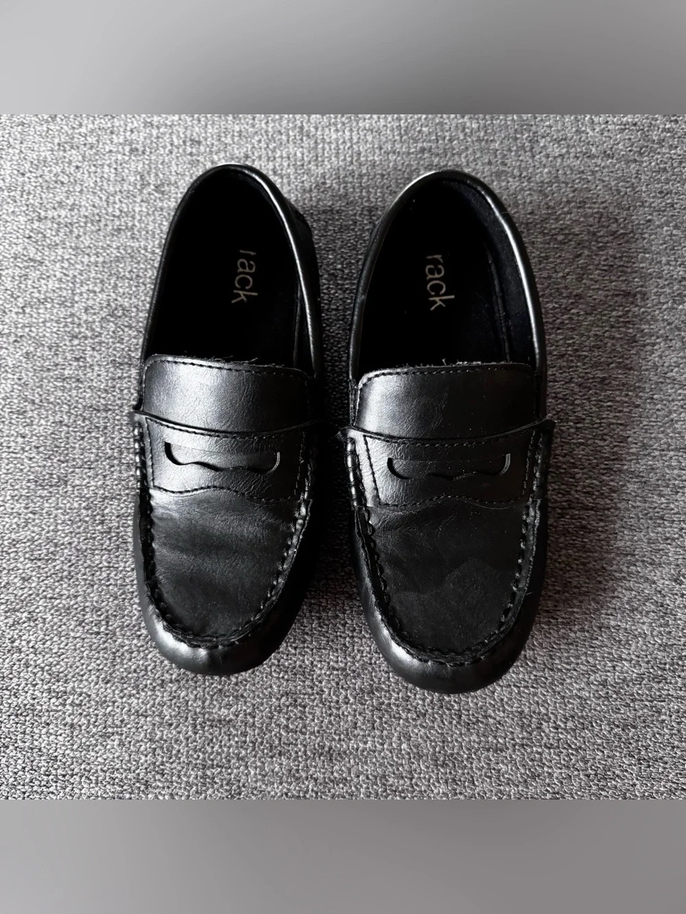 Nordstrom Rack Black Faux Leather Penny Loafers Dress Shoes Preppy Boys 13